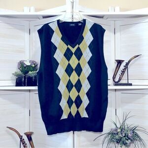 Izod Green Gray Diamond Pattern Cotton Vest XXL